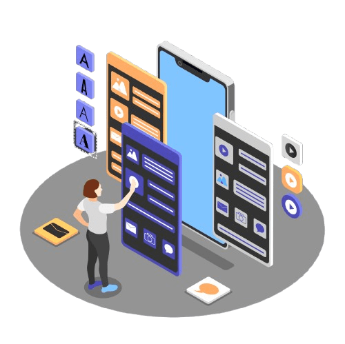 Mobile app developers designing cross-platform mobile application on devices