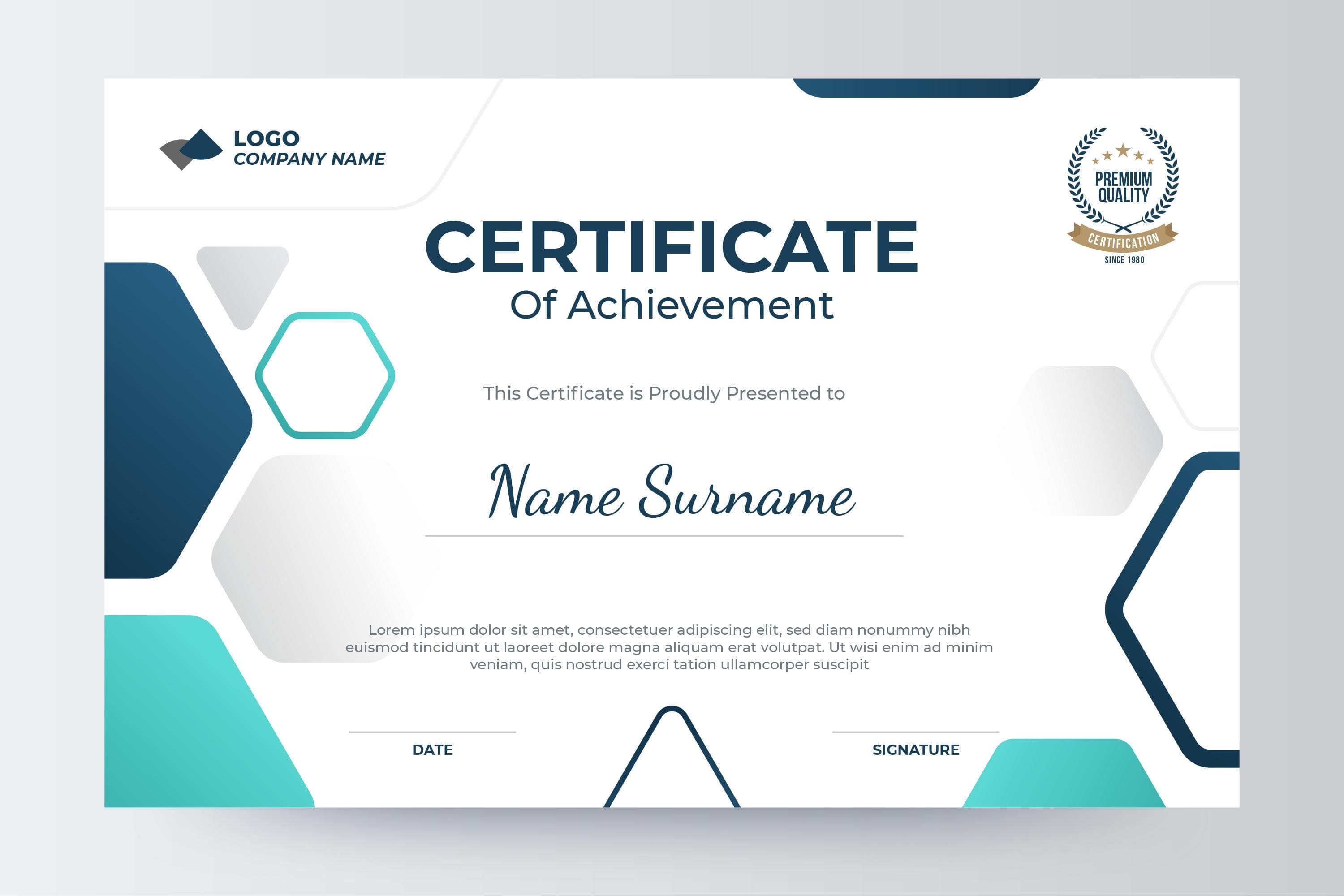 Official certificate awarded for successful completion of a twelve week internship program